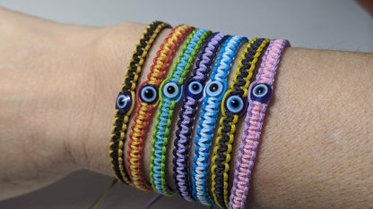 Woven Evil Eye Bracelet | Adjustable Two-Tone Macrame | Gift Idea