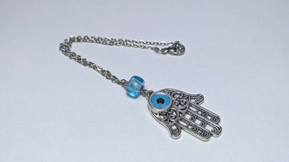 Evil Eye Hamsa Mirror Charm - Travel Protection - Hamsa Hand Pendant