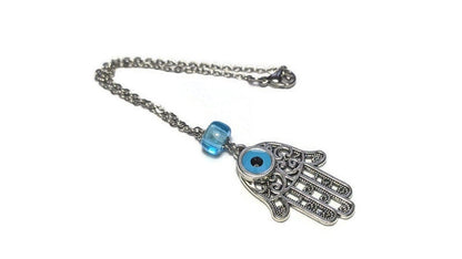Evil Eye Hamsa Mirror Charm - Travel Protection - Hamsa Hand Pendant