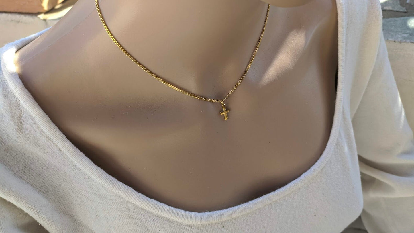 Tiny cross necklace  - Stainless steel jewelry - Gift for her - Available in gold and silver color