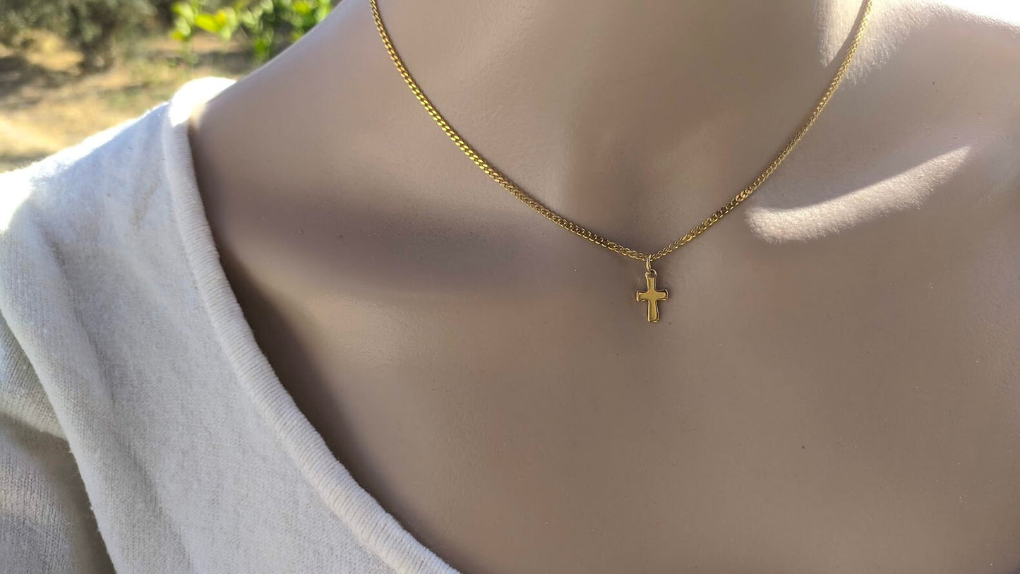 Tiny cross necklace  - Stainless steel jewelry - Gift for her - Available in gold and silver color