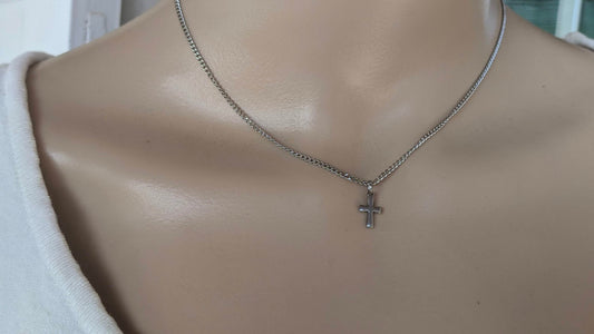 Tiny cross necklace  - Stainless steel jewelry - Gift for her - Available in gold and silver color