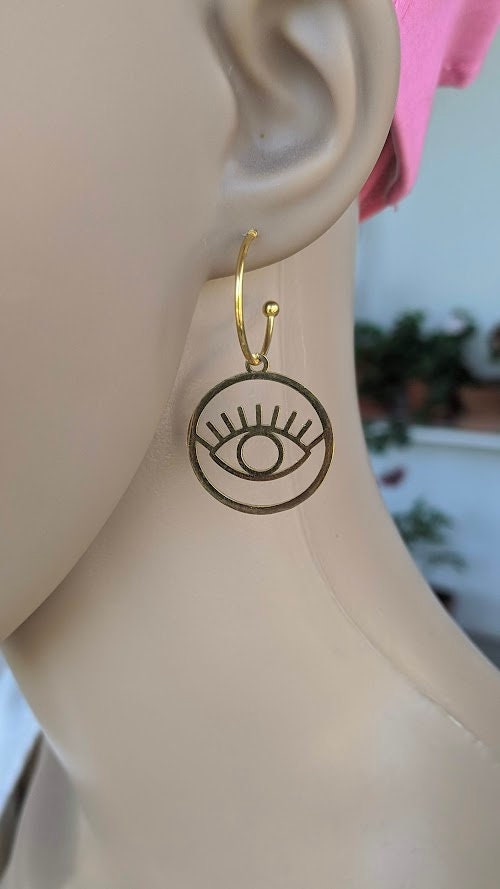 Gold evil eye earrings - Stainless steel earrings - Greek gift