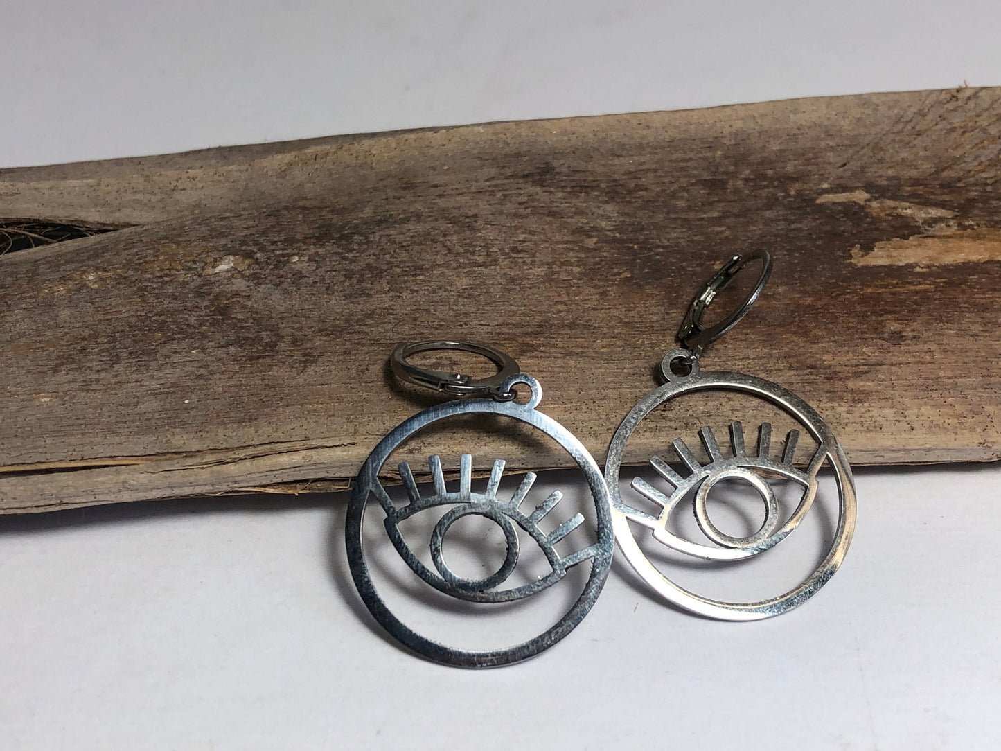 Silver evil eye earrings - Stainless steel earrings - Greek gift