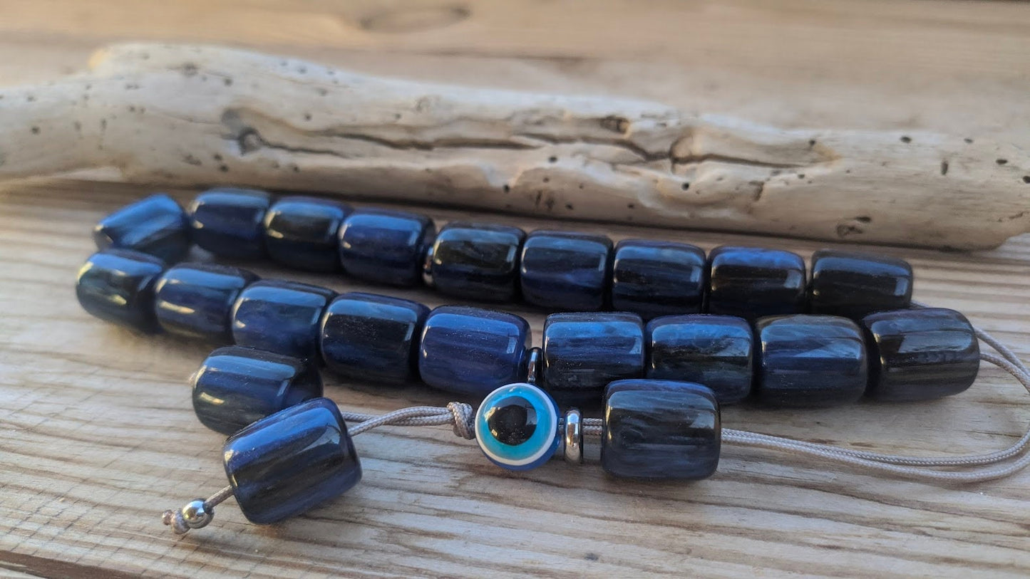 Evil Eye Blue Worry Beads - Greek Gift for Protection and Relaxation - Handcrafted Anti Stress Komboloi