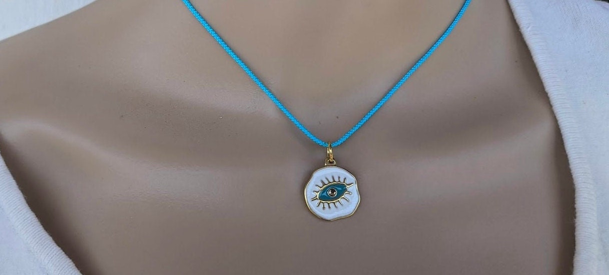 Enamel evil eye necklace - Women's protection - Stainless steel jewelry - Gift for her