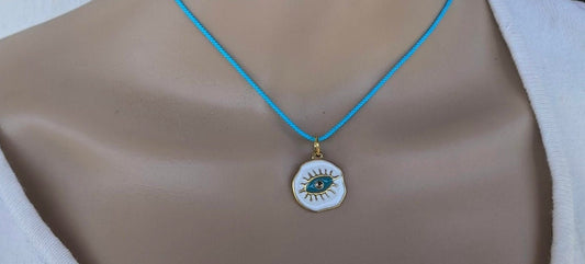 Enamel evil eye necklace - Women's protection - Stainless steel jewelry -