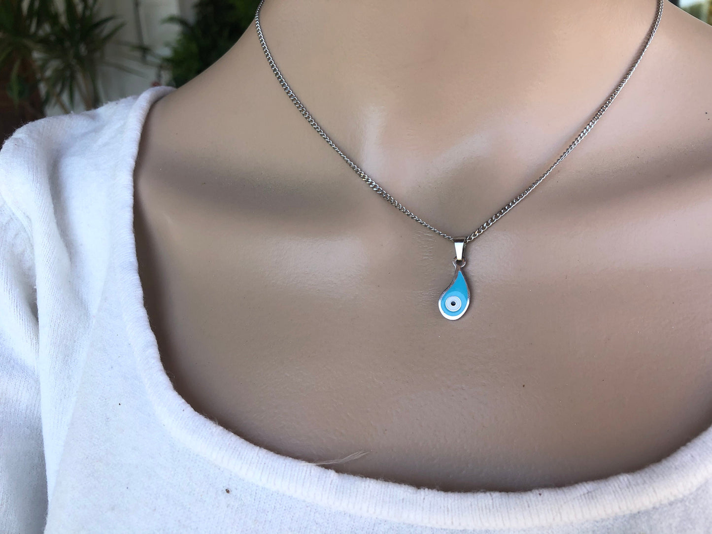 Enamel evil eye drop Necklace - Stainless jewelry - Gift for her - Tiny jewelry