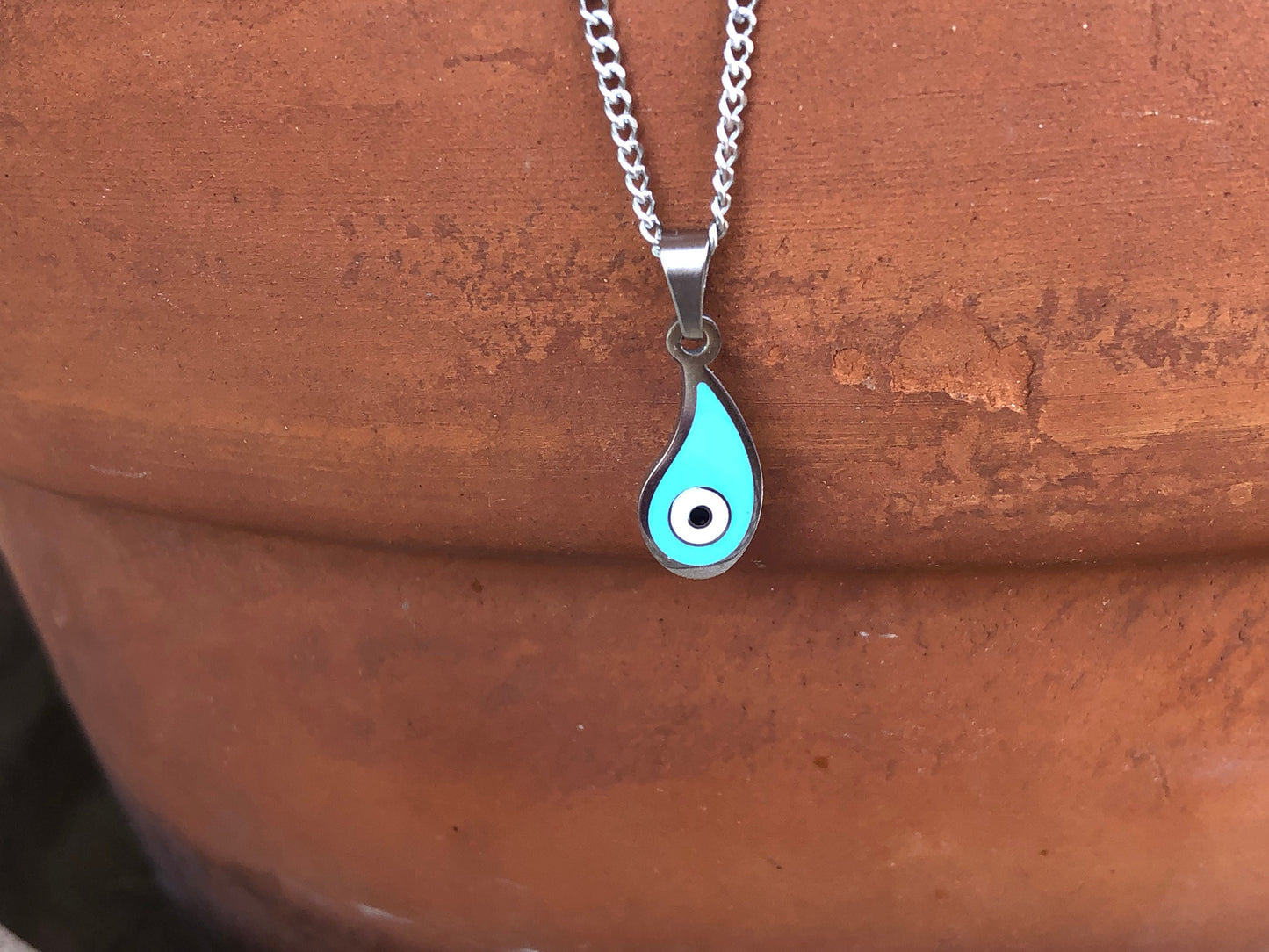 Enamel evil eye drop Necklace - Stainless jewelry - Gift for her - Tiny jewelry