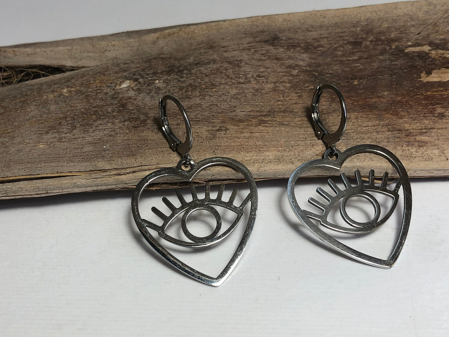 Evil eye heart earrings - Stainless steel earrings - Greek gift