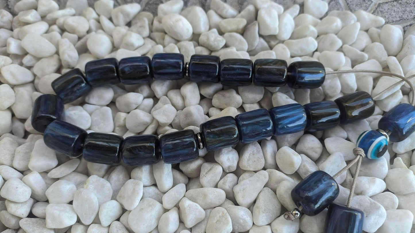 Evil Eye Blue Worry Beads - Greek Gift for Protection and Relaxation - Handcrafted Anti Stress Komboloi