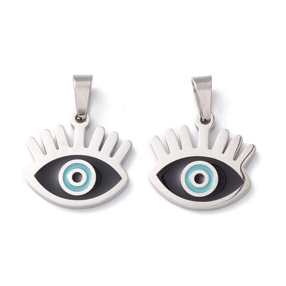 Black evil eye Necklace - Silver necklace - Stainless jewelry - Gift for her -