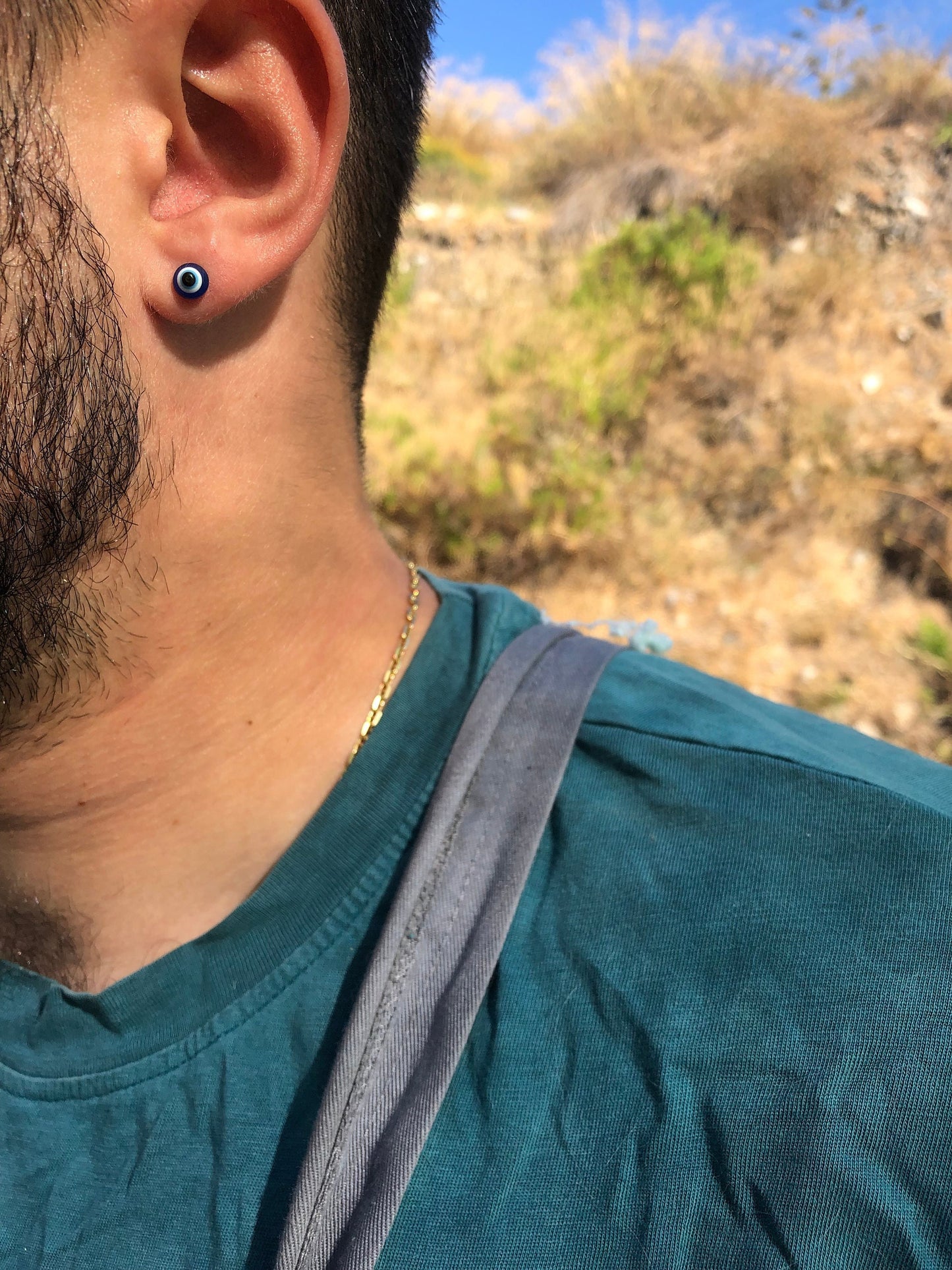 Evil eye stud earrings - Stainless steel earrings - Greek gift
