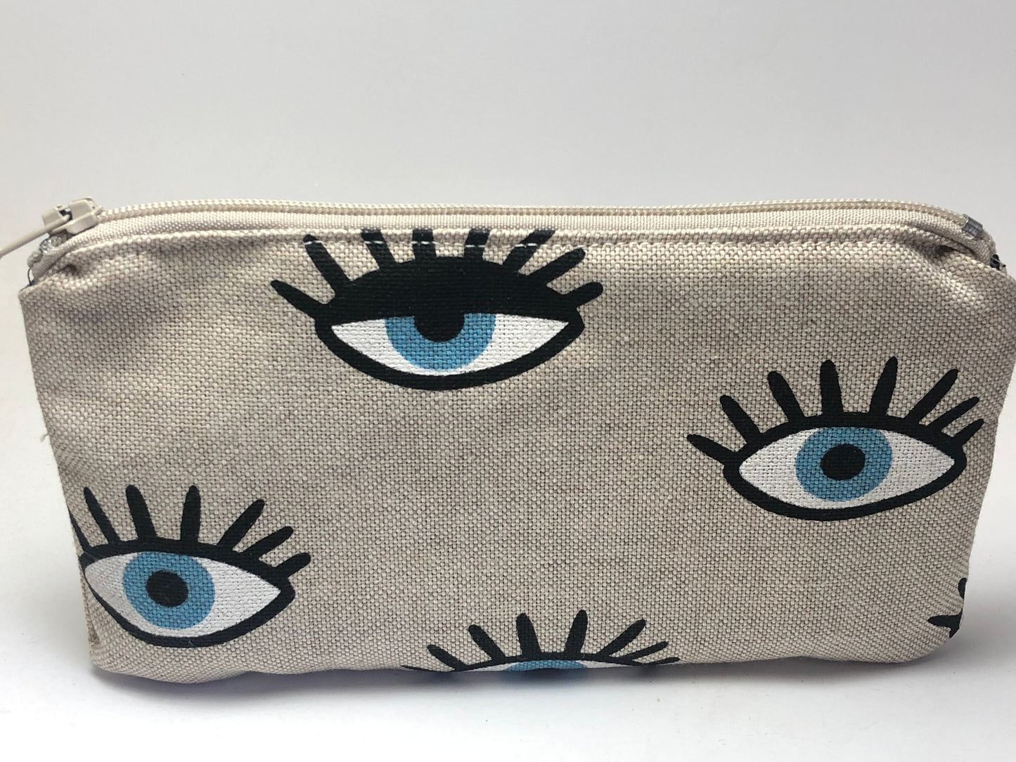 Evil eye fabric purse with zipper - Handmade pouch - Made in Greece - Greek gift