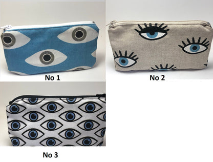 Evil eye fabric purse with zipper - Handmade pouch - Made in Greece - Greek gift