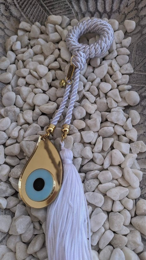 Gold Mirror Evil Eye Drop Wall Hanging - House Protection & Tassel Decor - 2023 Gift
