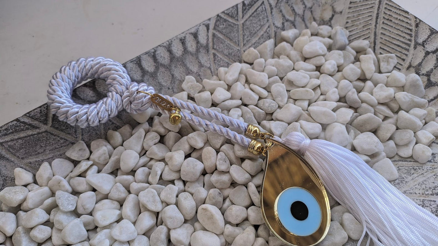 Gold Mirror Evil Eye Drop Wall Hanging - House Protection & Tassel Decor - 2023 Gift