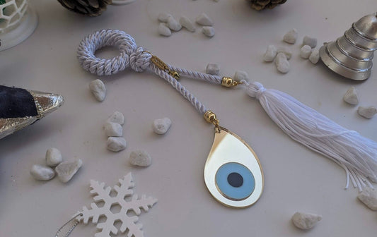 Gold Mirror Evil Eye Drop Wall Hanging - House Protection & Tassel Decor