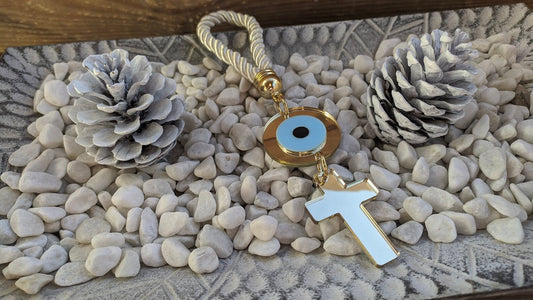 Gold Mirror Evil Eye Cross Wall Hanging - Home Protection and Decor