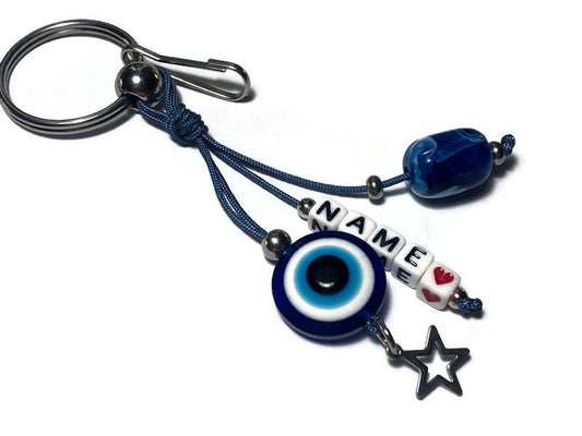 Personalized Evil Eye Keychain - Greek Gift - Car Keychain