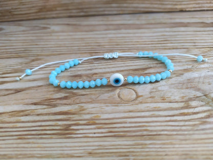 Gold Filled Evil Eye Bracelet - Blue Beaded Bracelet - Women's Gift -  Greek Jewelry