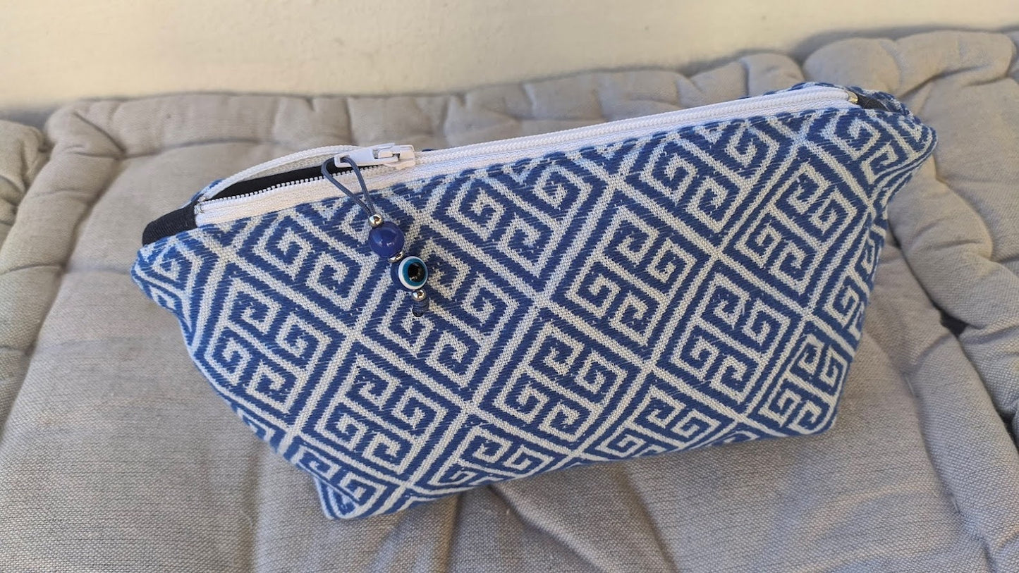Greek key makeup bag - Greek gift - Gift for her - Meander fabric