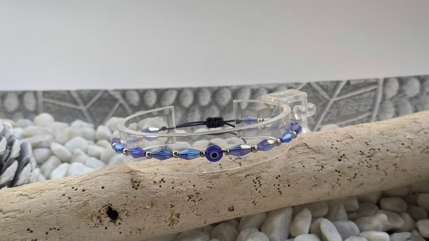 Glass Evil Eye Bracelet - Beaded Blue Bracelet - Greek mati