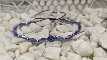 Glass Evil Eye Bracelet - Beaded Blue Bracelet - Greek mati