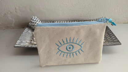 Canvas Evil Eye Embroidered Pouch – Custom pouch – Greek Gift