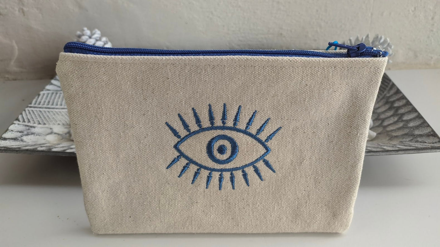 Canvas Evil Eye Embroidered Pouch – Custom pouch – Greek Gift