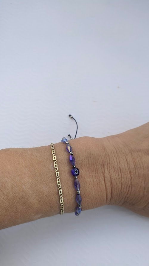 Glass Evil Eye Bracelet - Blue Bracelet - Greek Evil Eye Protection Bracelet - gift for her