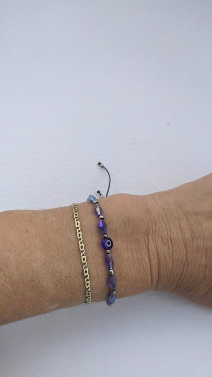 Glass Evil Eye Bracelet - Beaded Blue Bracelet - Greek mati