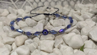 Glass Evil Eye Bracelet - Beaded Blue Bracelet - Greek mati