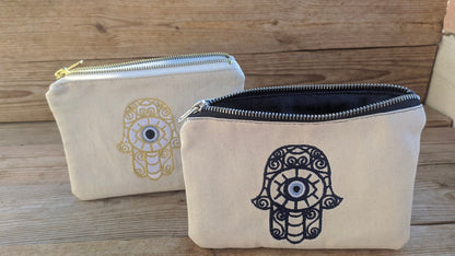 Hamsa Evil Eye Pouch – Canvas Pouch – Handmade Greek Bag - Gift for Her