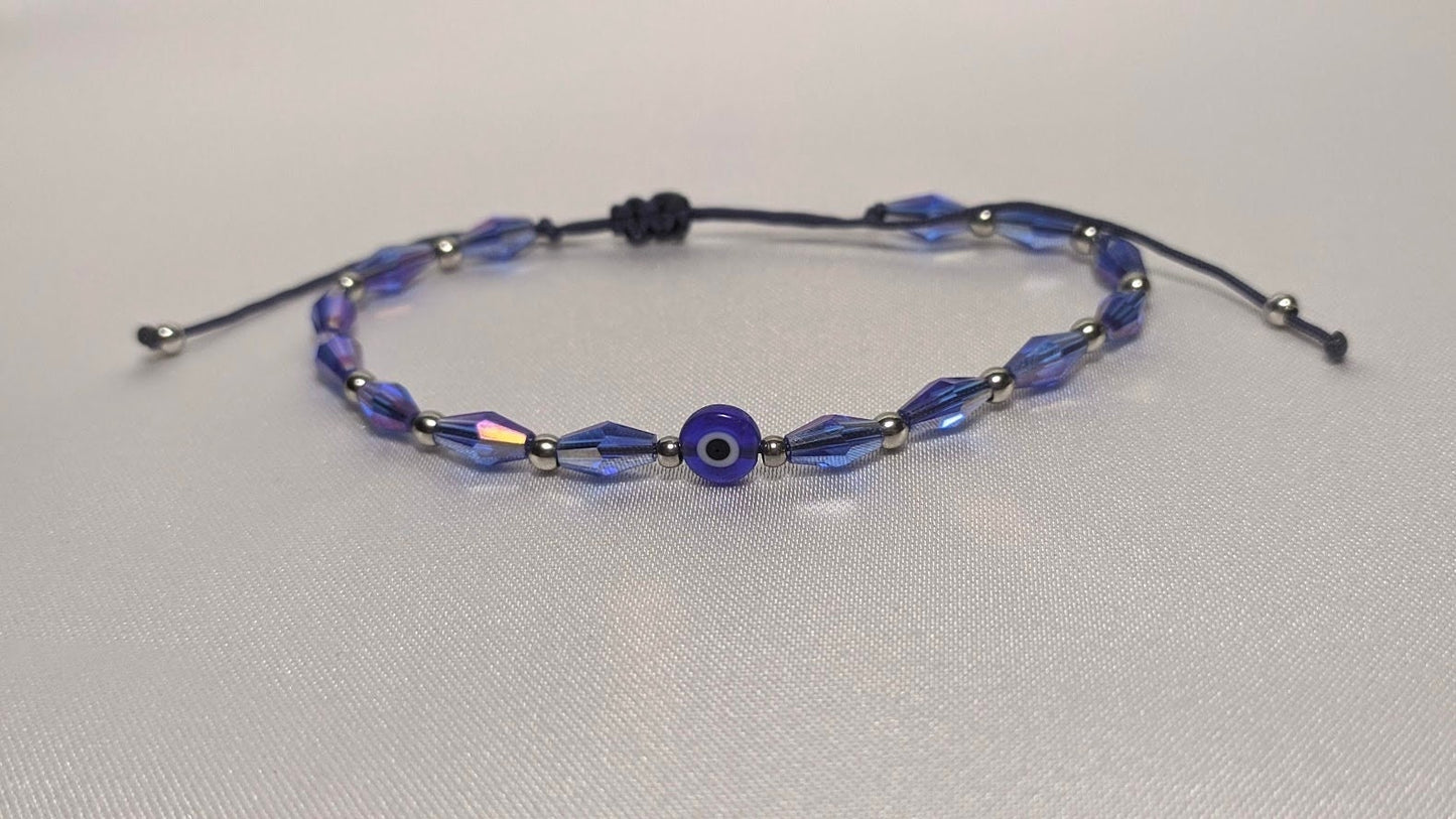 Glass Evil Eye Bracelet - Beaded Blue Bracelet - Greek mati