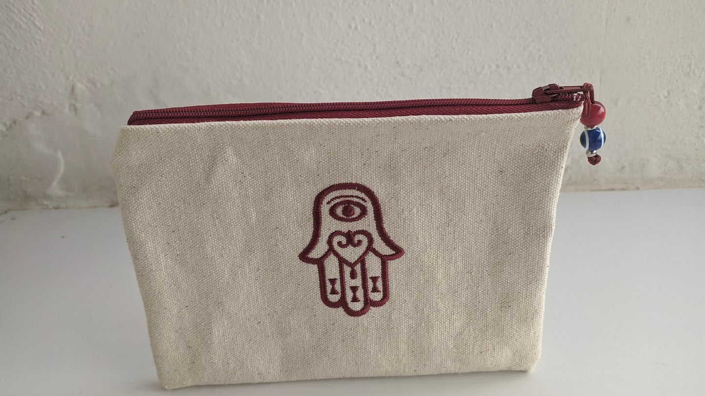 Canvas Hamsa Hand Embroidered Pouch – Custom pouch – Greek Gift