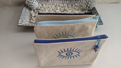 Canvas Evil Eye Embroidered Pouch – Custom pouch – Greek Gift