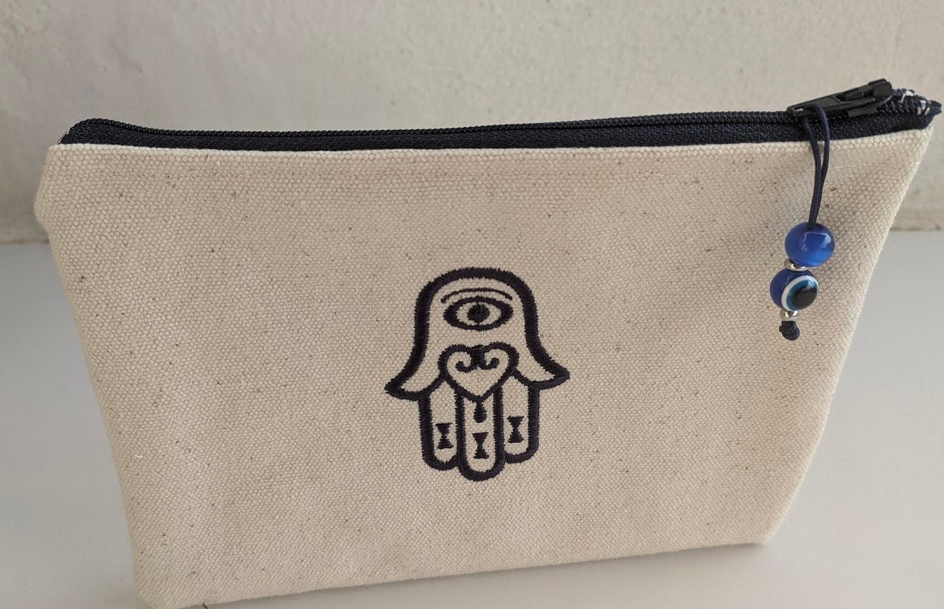 Canvas Hamsa Hand Embroidered Pouch – Custom pouch – Greek Gift