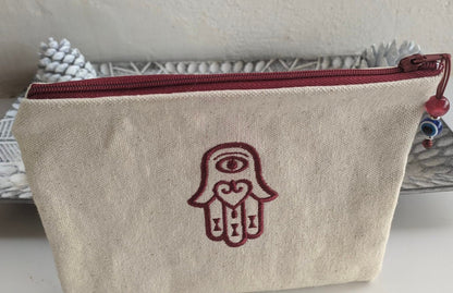 Canvas Hamsa Hand Embroidered Pouch – Custom pouch – Greek Gift