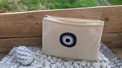 Evil Eye Pouch in Cotton Canvas - Handmade Fabric bag - Gift for her