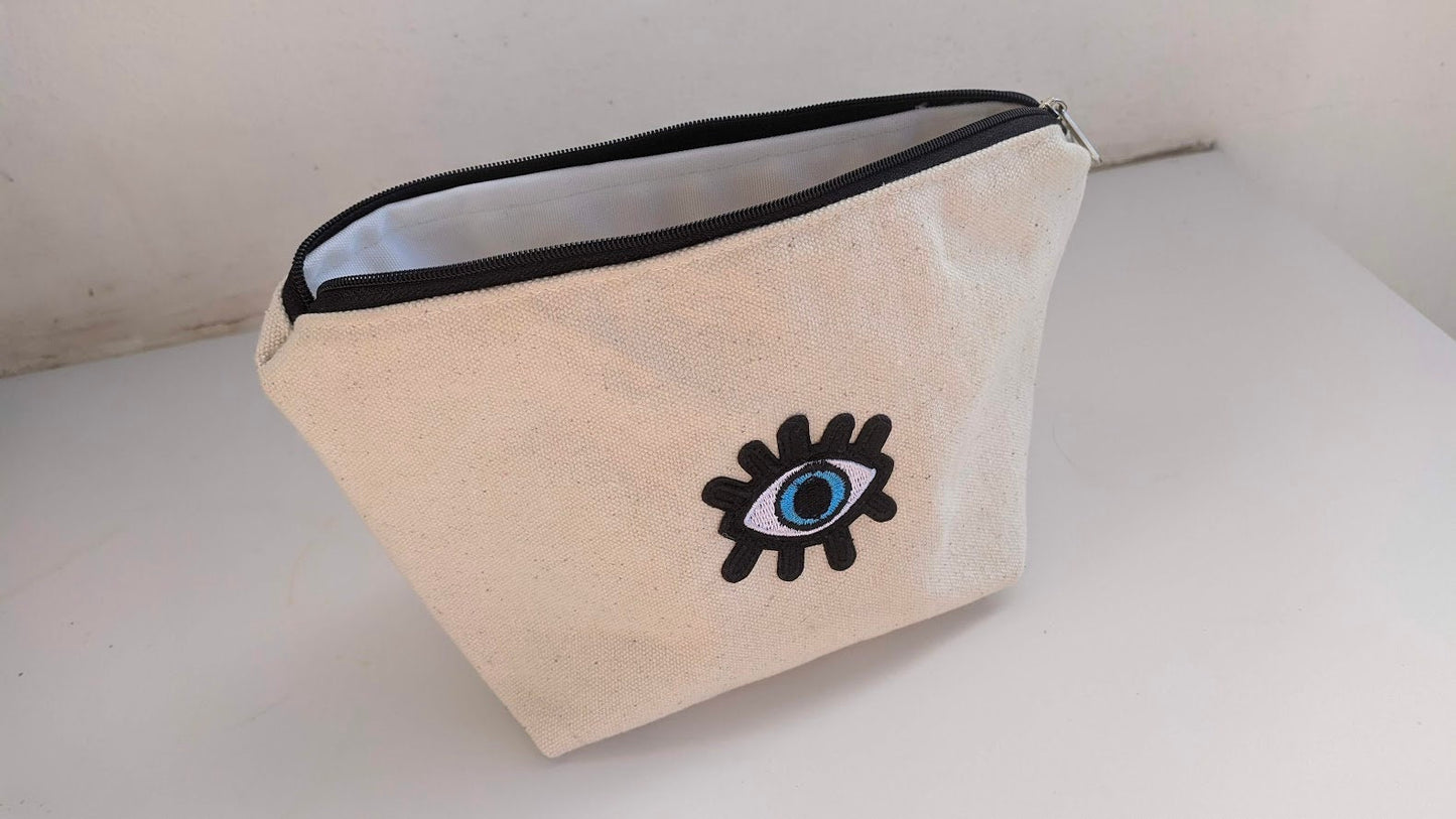 Cosmetic Evil Eye Canvas Pouch - Gift for Her - Greek gift