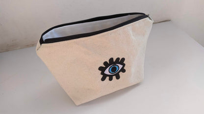 Cosmetic Evil Eye Canvas Pouch - Gift for Her - Greek gift