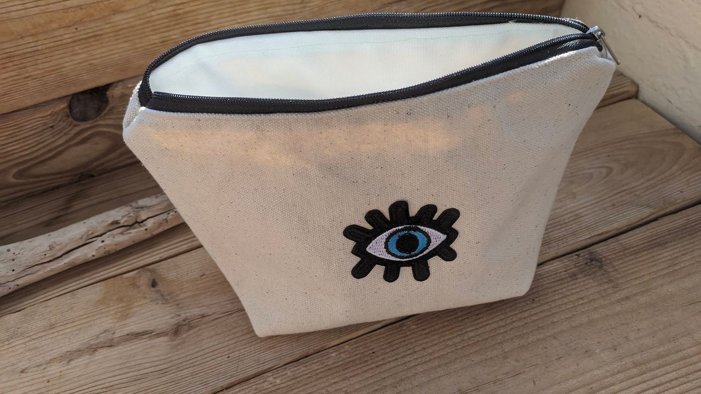 Cosmetic Evil Eye Canvas Pouch - Gift for Her - Greek gift
