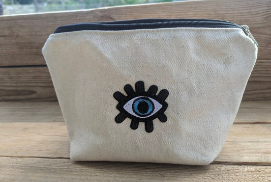 Cosmetic Evil Eye Canvas Pouch - Gift for Her - Greek gift