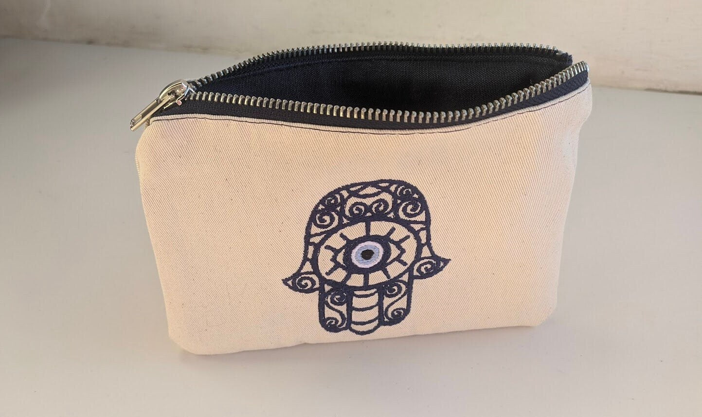 Hamsa Evil Eye Pouch – Canvas Pouch – Handmade Greek Bag - Gift for Her