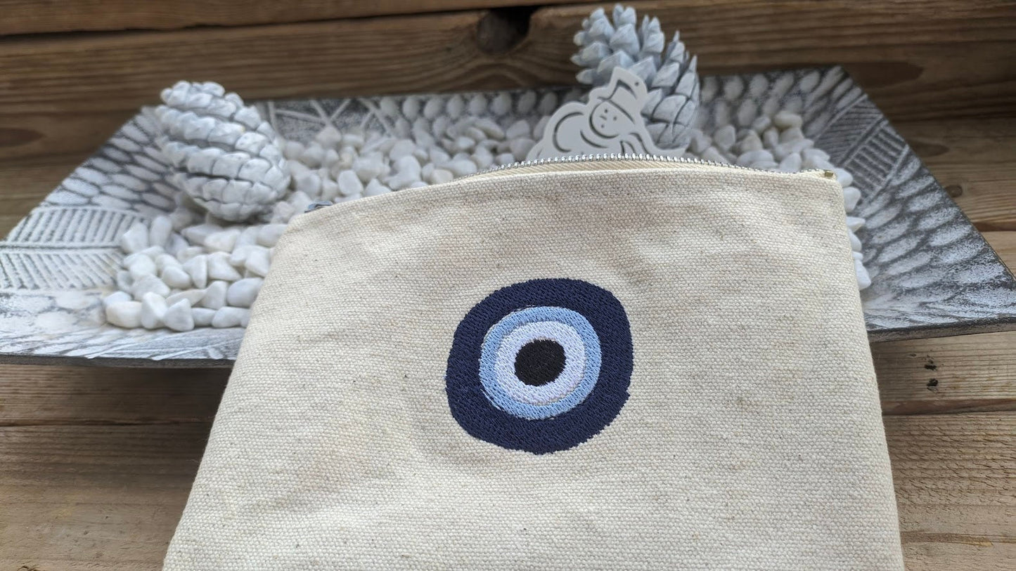 Evil Eye Pouch in Cotton Canvas - Handmade Fabric bag - Gift for her