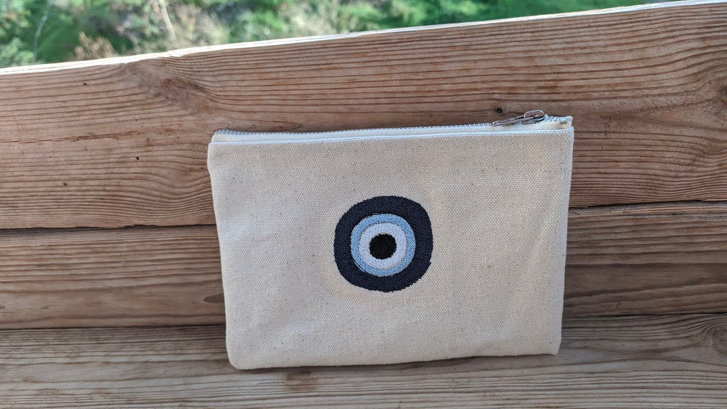 Evil Eye Pouch in Cotton Canvas - Handmade Fabric bag - Gift for her