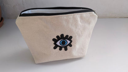 Cosmetic Evil Eye Canvas Pouch - Gift for Her - Greek gift