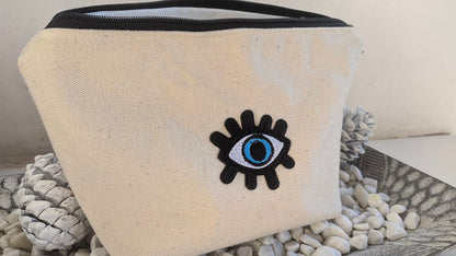 Cosmetic Evil Eye Canvas Pouch - Gift for Her - Greek gift