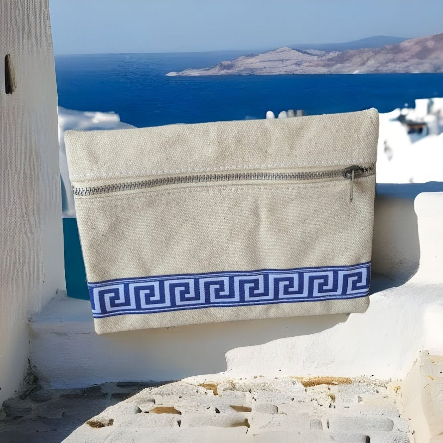 Greek Key Coin Purse or Pouch - Greek gift - Cotton canvas